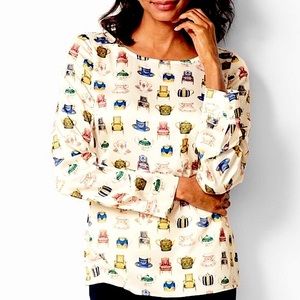 Talbots Alice in wonderland teapot chair long sleeve blouse